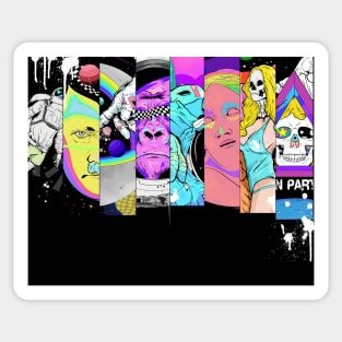 Dope eight panels of animal, human skulls and robots illustration Sticker